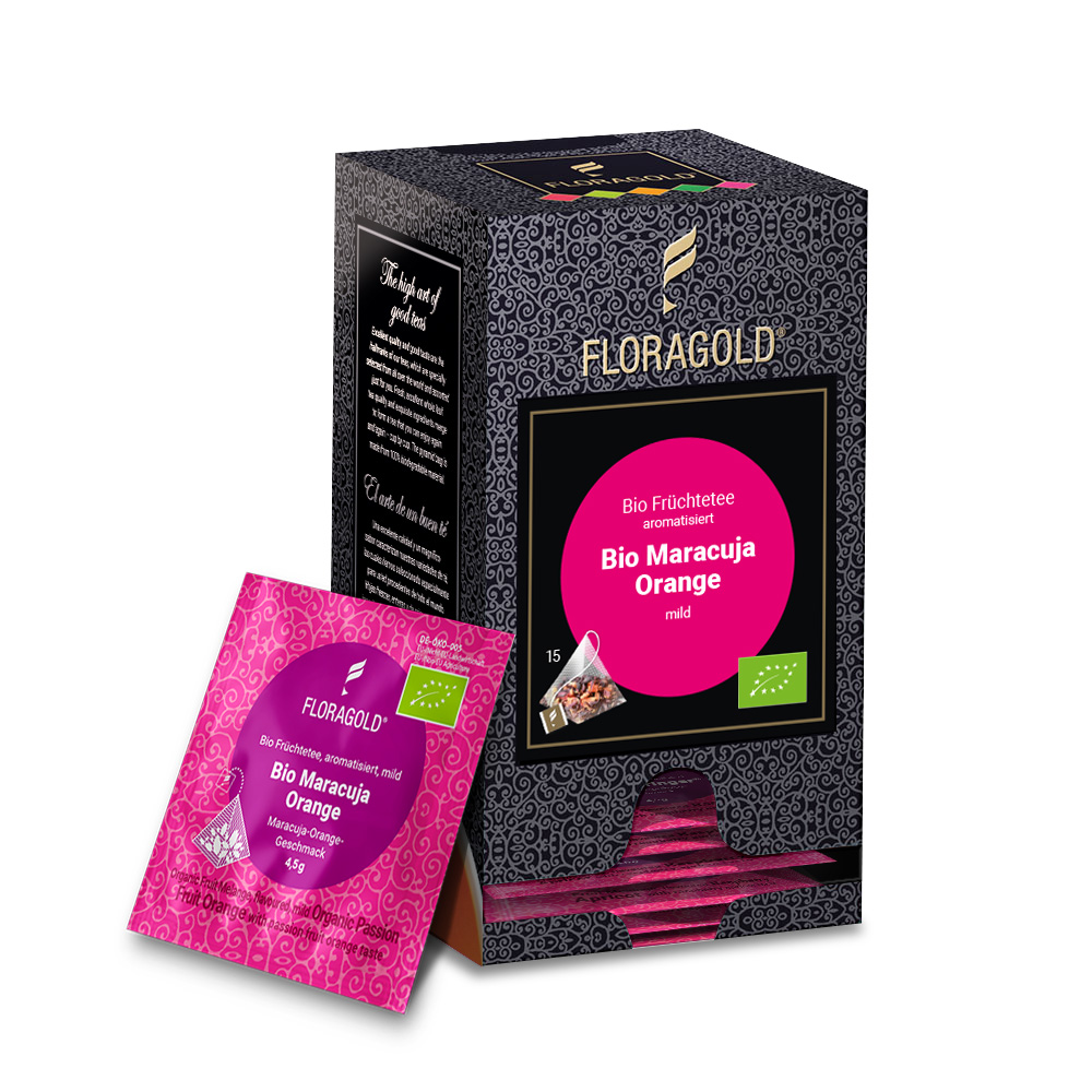Bio Früchtetee Maracuja orange mild Pyramidenbeutel