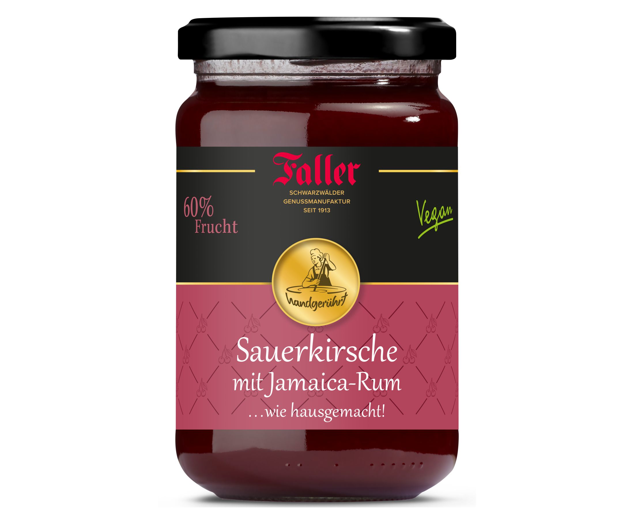 Sauerkirsche_Rum_286003306368001_EAN_4033301214124_330g_WEB_0001 Sauerkirsch Konfitüre mit Jamaica-Rum